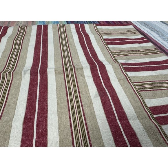 Pottery Barn Red Tan Striped Throw Pillow Cover 18" x 18" Linen Blend Zipper - Picture 3 of 6